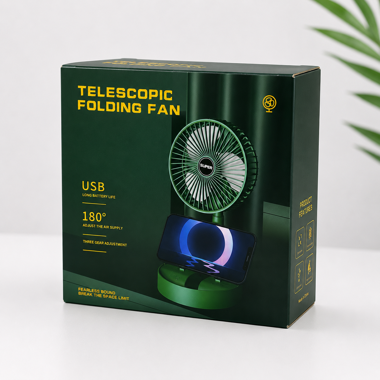 Telescopic Folding Fan | USB Rechargeable Portable Desk Fan with Phone Holder