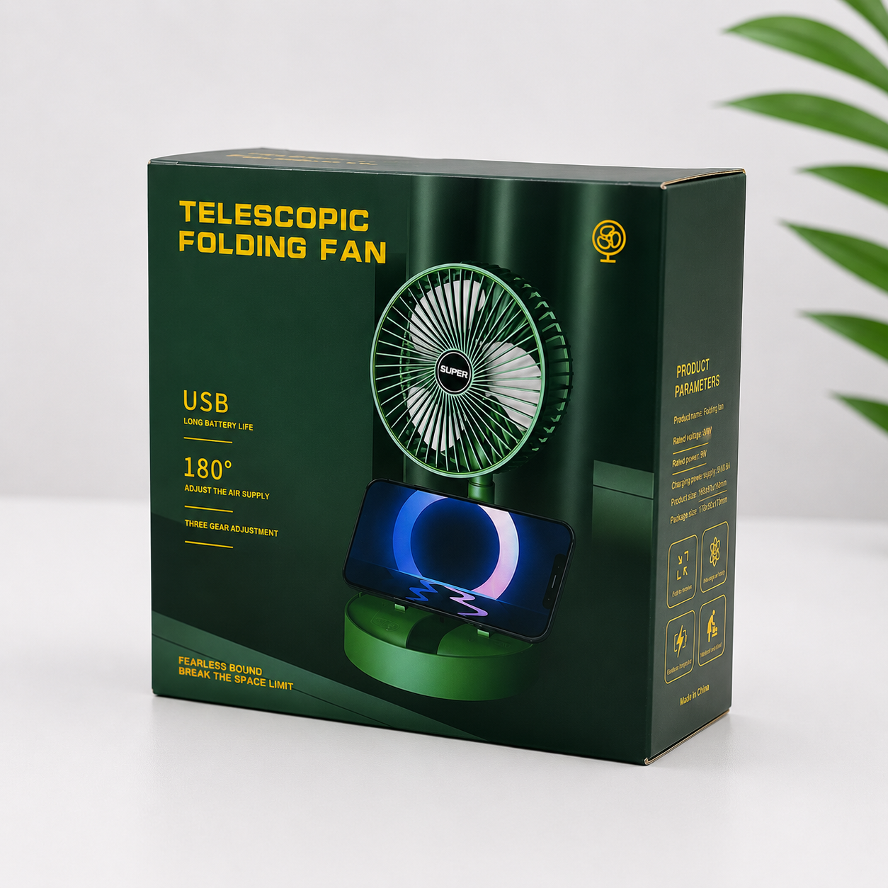 Telescopic Folding Fan | USB Rechargeable Portable Desk Fan with Phone Holder