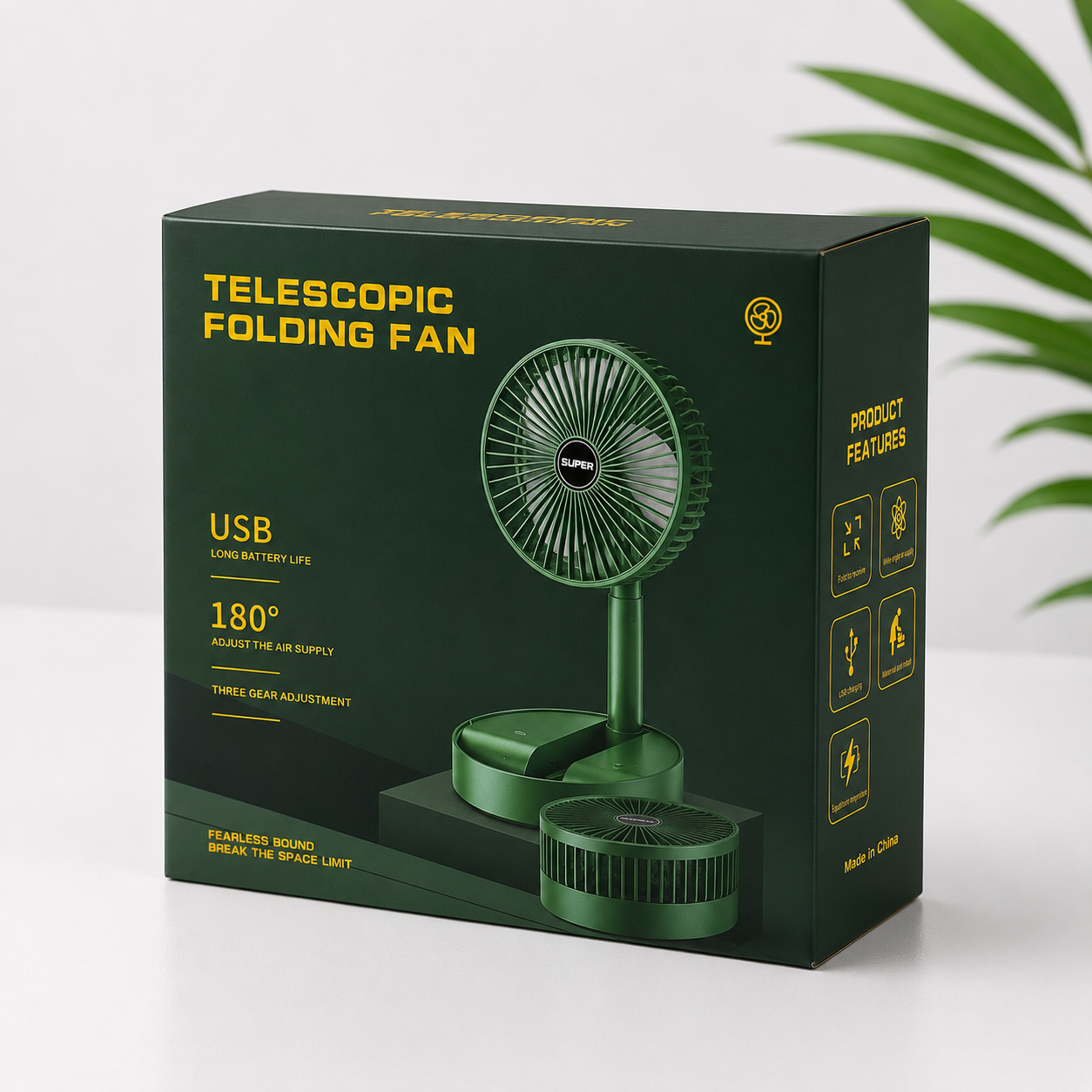 Telescopic Folding Fan | USB Rechargeable Portable Desk Fan with Phone Holder