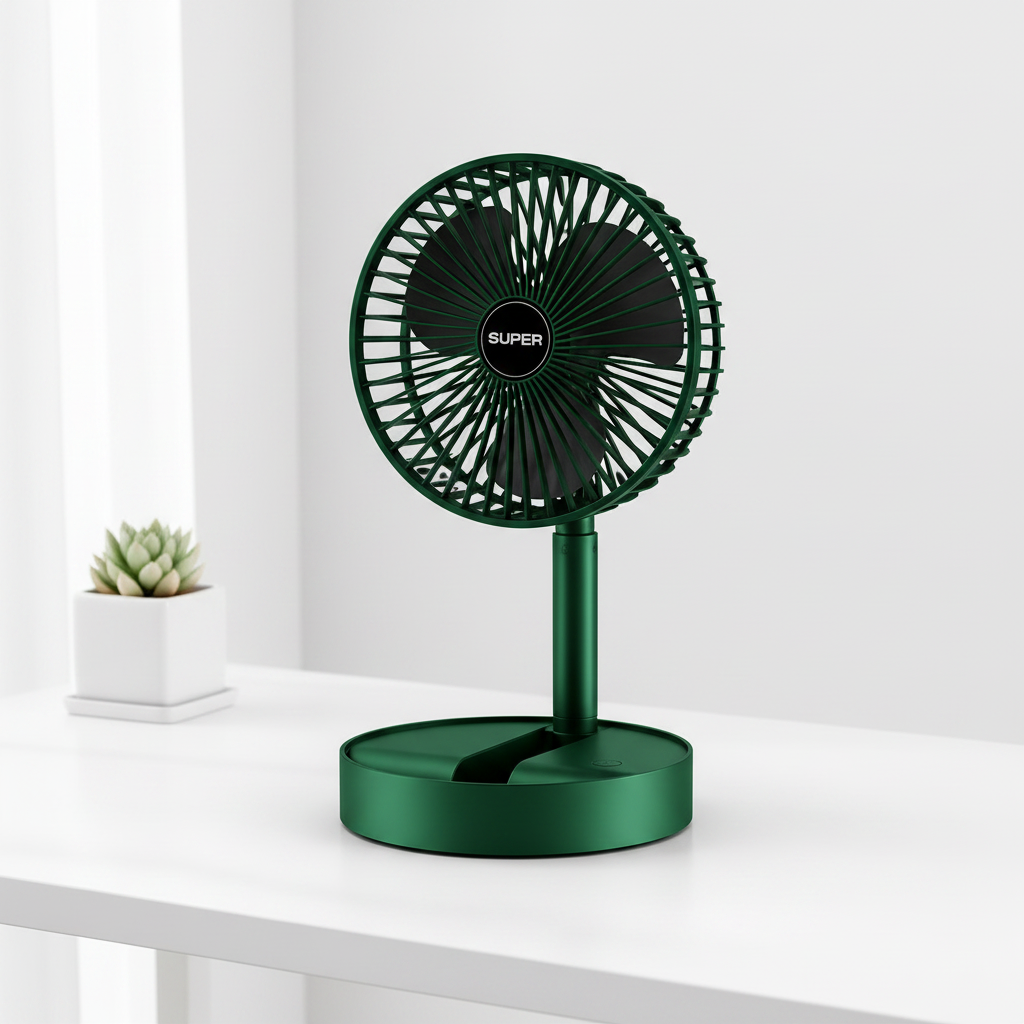 Fan on white desk