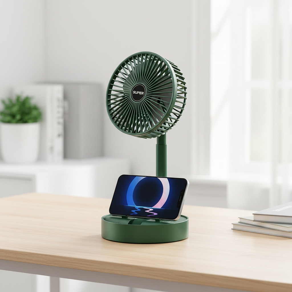 Fan with phone holder